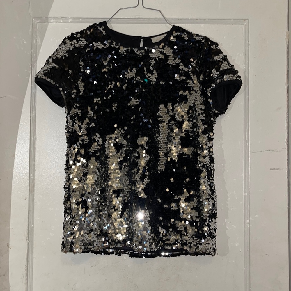 Kids 12-13 yr sequin silver and black shirt sleeved top